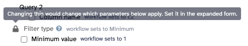 Locked Filter type row with a tooltip reading Changing this would change which parameters below apply. Set it in the expanded form.